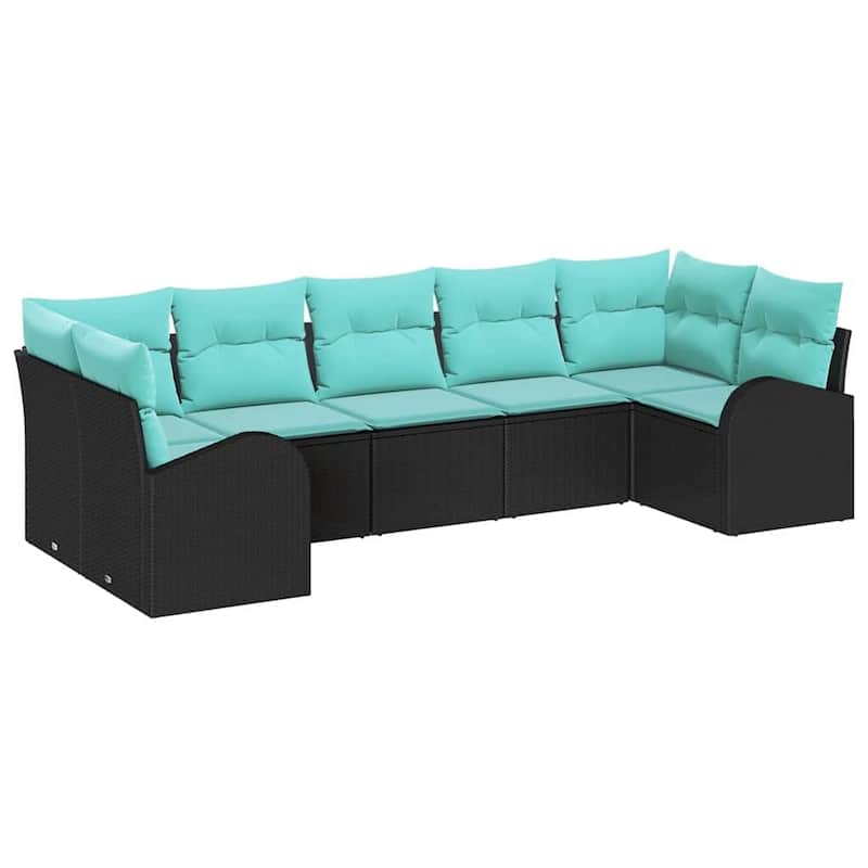 vidaXL 7 Garden Sofa Set with Cushions Black Poly Rattan - 113.8 x 48.8 x 27.2