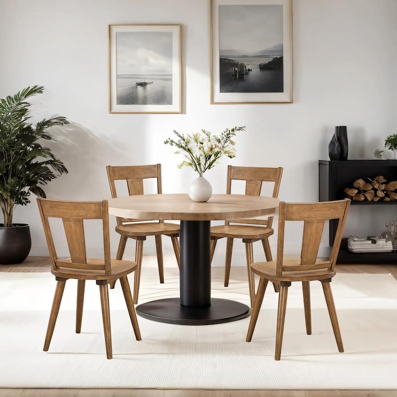 Vintage Panel Back Wooden Dining Chairs - Set of 4 - Antique Walnut