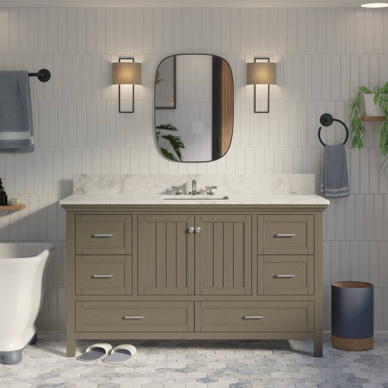 KitchenBathCollection Paige 60" Single Bathroom Vanity with Carrara Marble Top