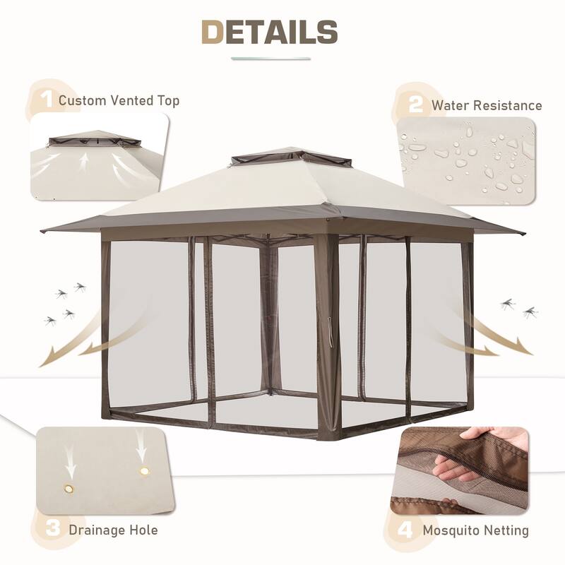 EAGLE PEAK 13x13 Pop Up Gazebo with Mosquito Netting, Easy Up Screened Canopy for Patio and Backyard, Easy Set-up Outdoor Gazebo