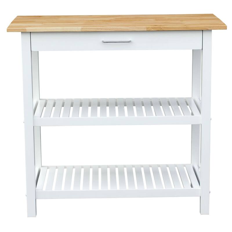 2-shelf Natural Solid Wood Top Kitchen Island - N/A