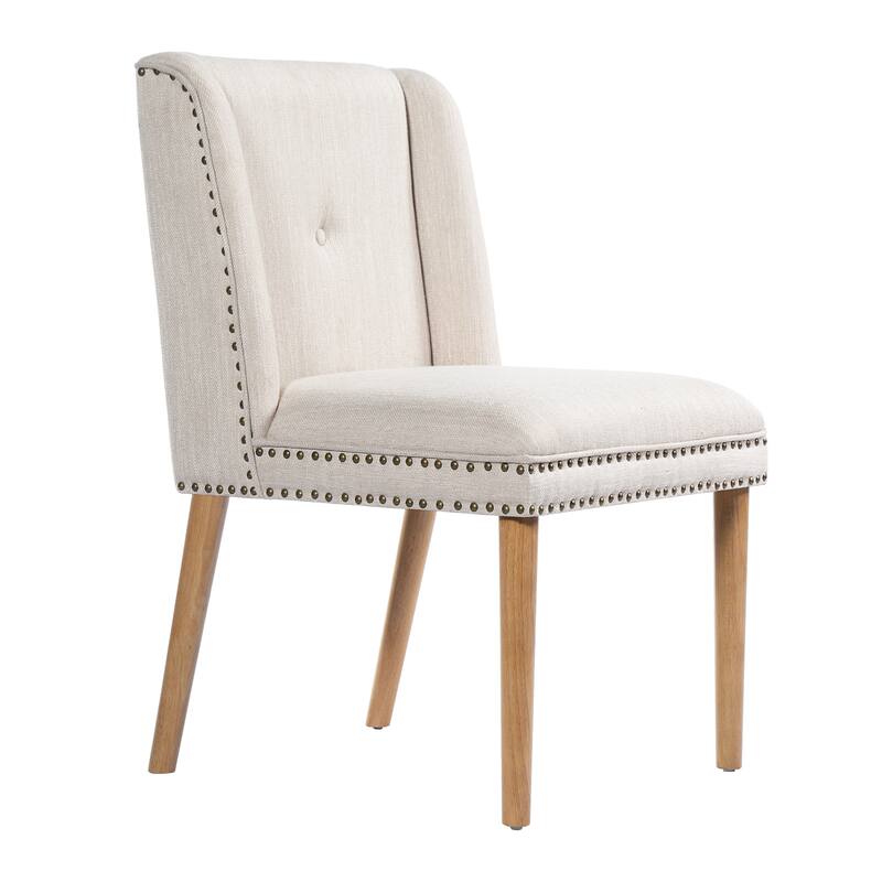 Christopher Knight Home - Light Luxury Upholstered Dining Chair with Rivet Trim & Rubber Wood Legs