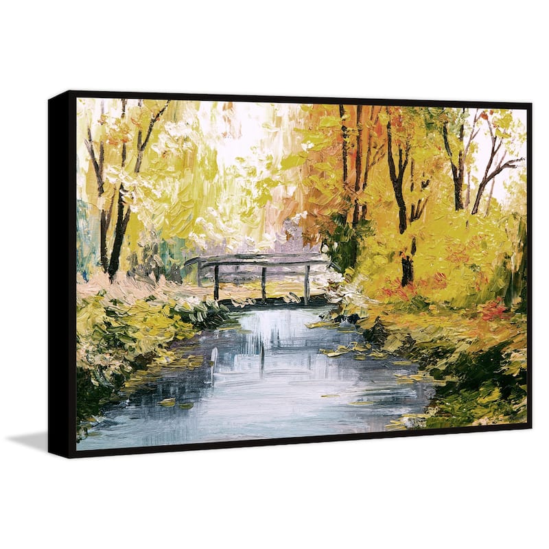 Bridge Over Stream Floater Framed Print on Canvas