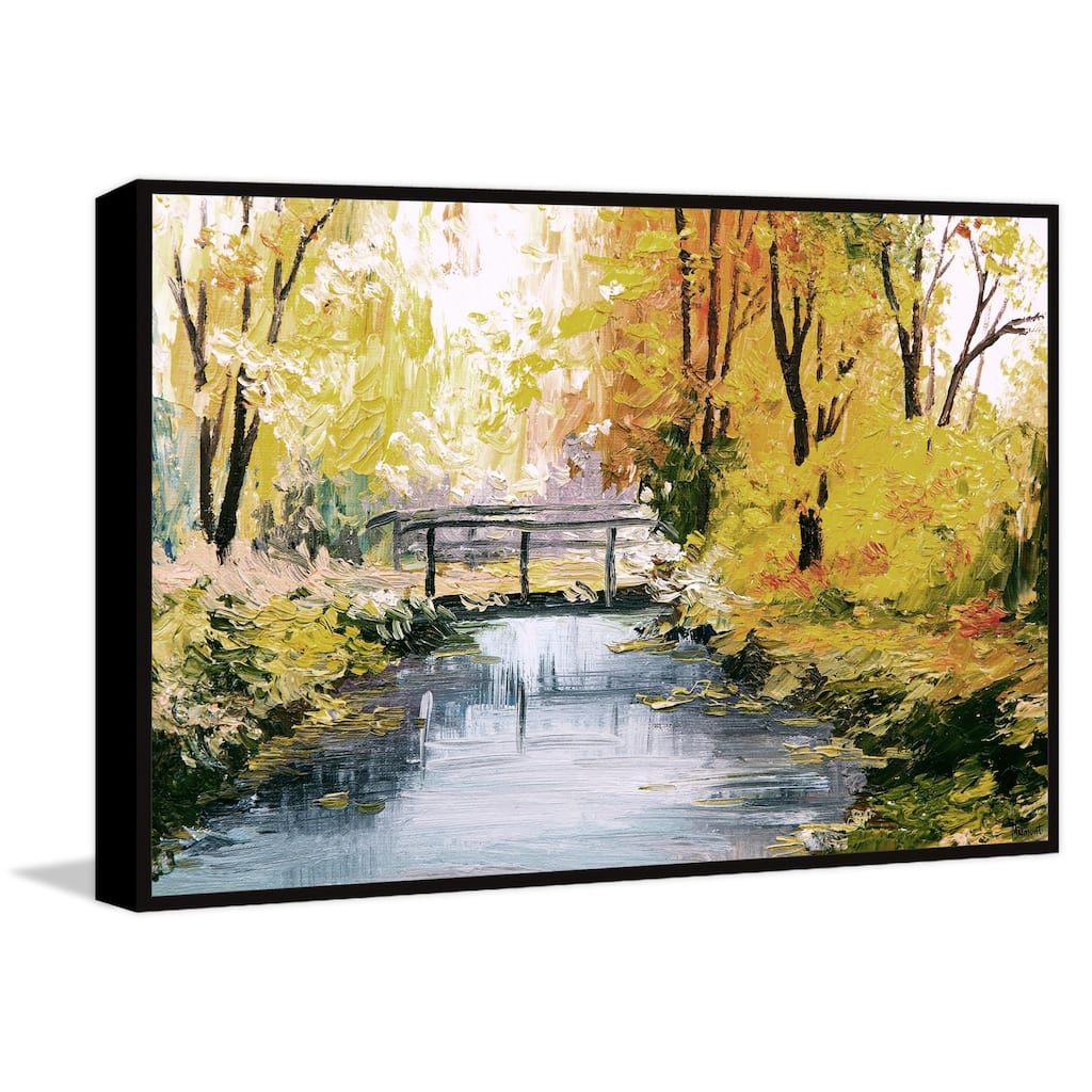Bridge Over Stream Floater Framed Print on Canvas