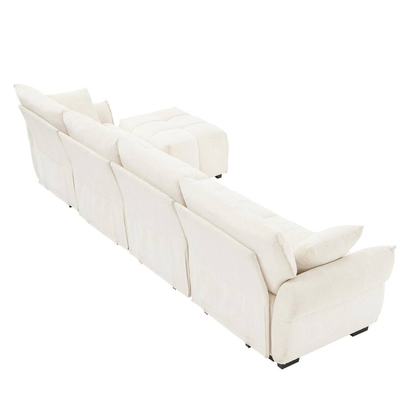 4-Seater U-Shaped Modular Sofa with 1 Ottomans & Pillows