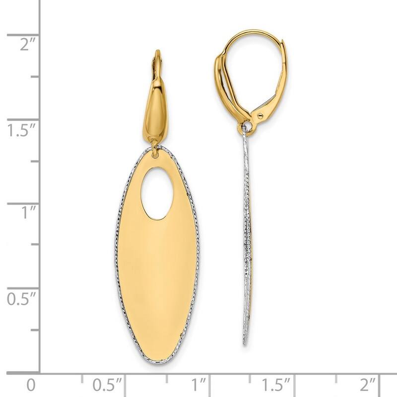 Curata 14k Two tone Gold Polished Textured Leverback Dangle Earrings - 47mm