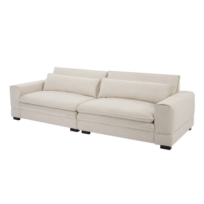 Mid-Century Modern Upholstered Loveseat Sofa - Beige Fabric 2-Seater for Living Room, Bedroom