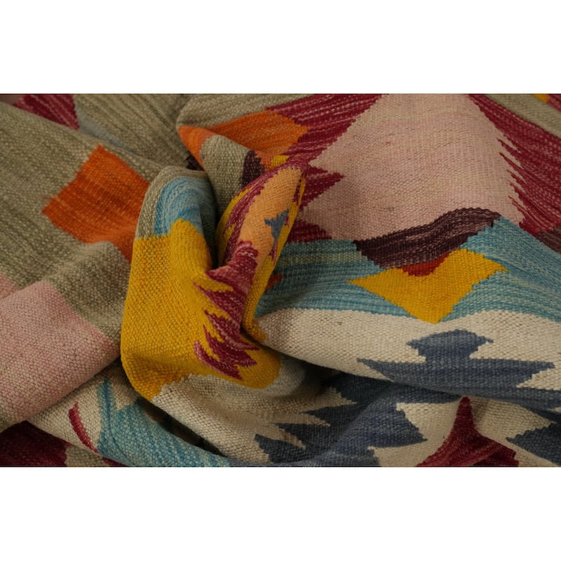 Hand Woven Oriental 100% Wool Carpet Southwestern Tribal Multi-Colored Kilim Area Rug - 9' 6'' X 6' 7''