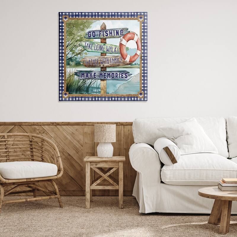 Stupell Plaid Border Lake Sign Canvas Wall Art Design By Nicole DeCamp