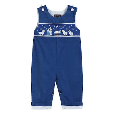 Royal Blue Corduroy Nativity Smocked Overalls