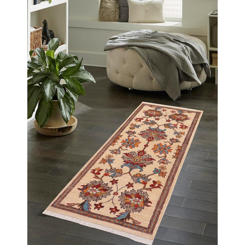 Bohemian Ziegler Esther Beige Rust Hand-Knotted Wool Runner - 2'1'' x 4'10''
