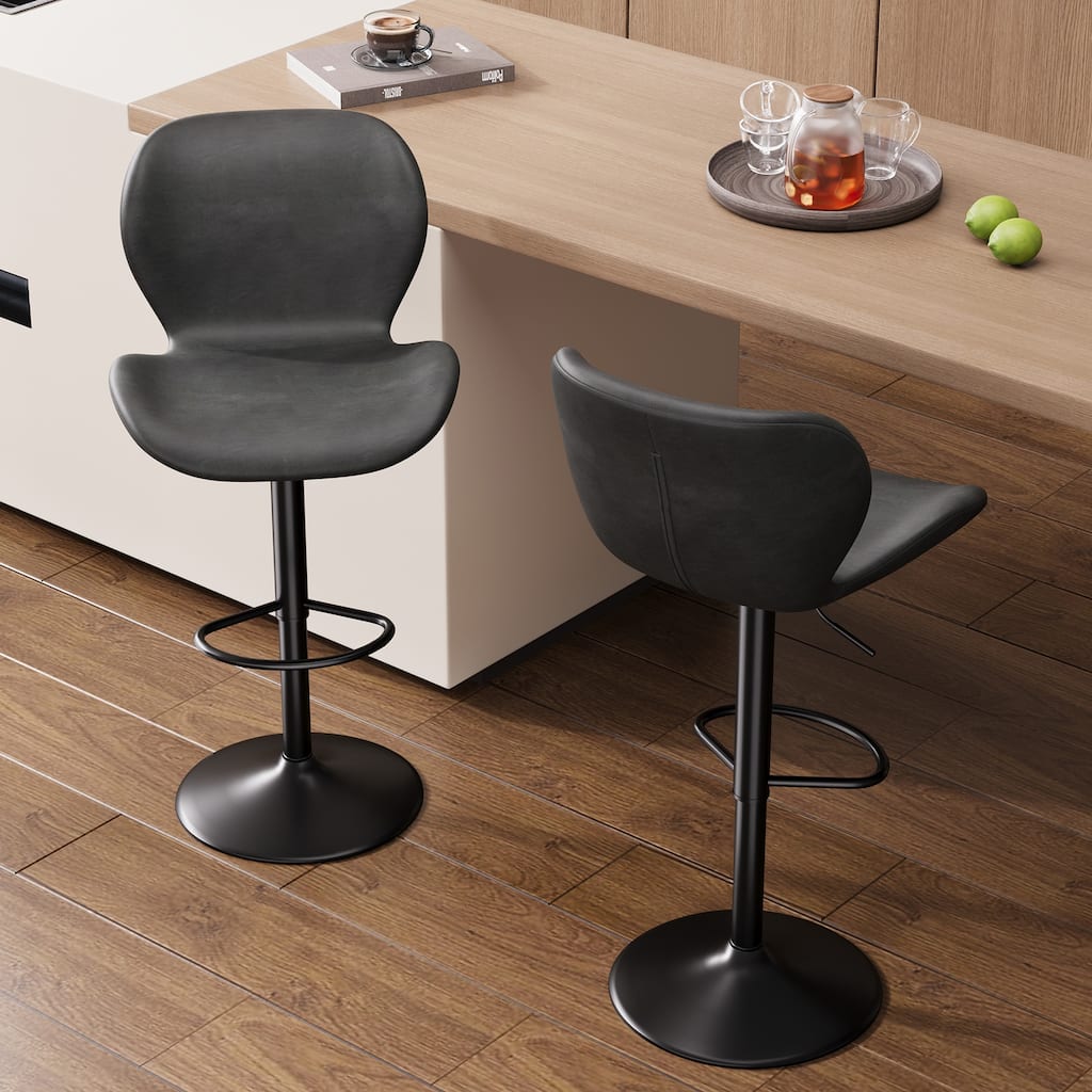 Swivel Bar Stools Set of 2,PU Leather Upholstered Barstools with Back & Footrest, Seat Adjustable Height 22.2-31IN Bar Chairs