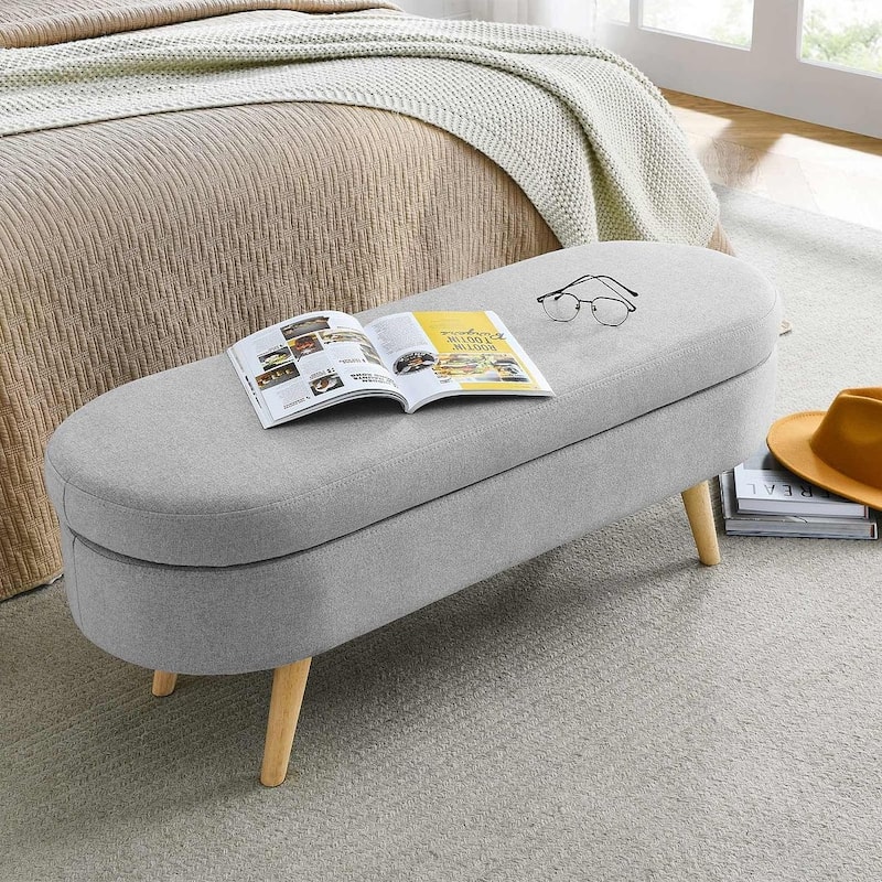 Modern Oval Storage Bench with Wood Legs