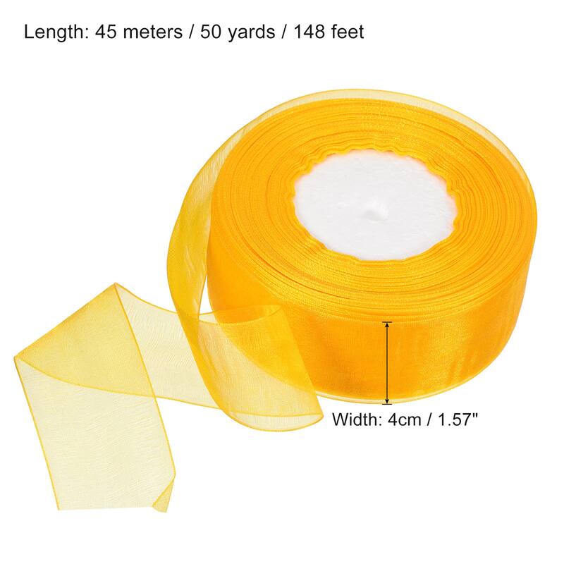 4cm 50 Yard Sheer Organza Ribbon Chiffon Decor Fabric Gift Wrapping - Gold