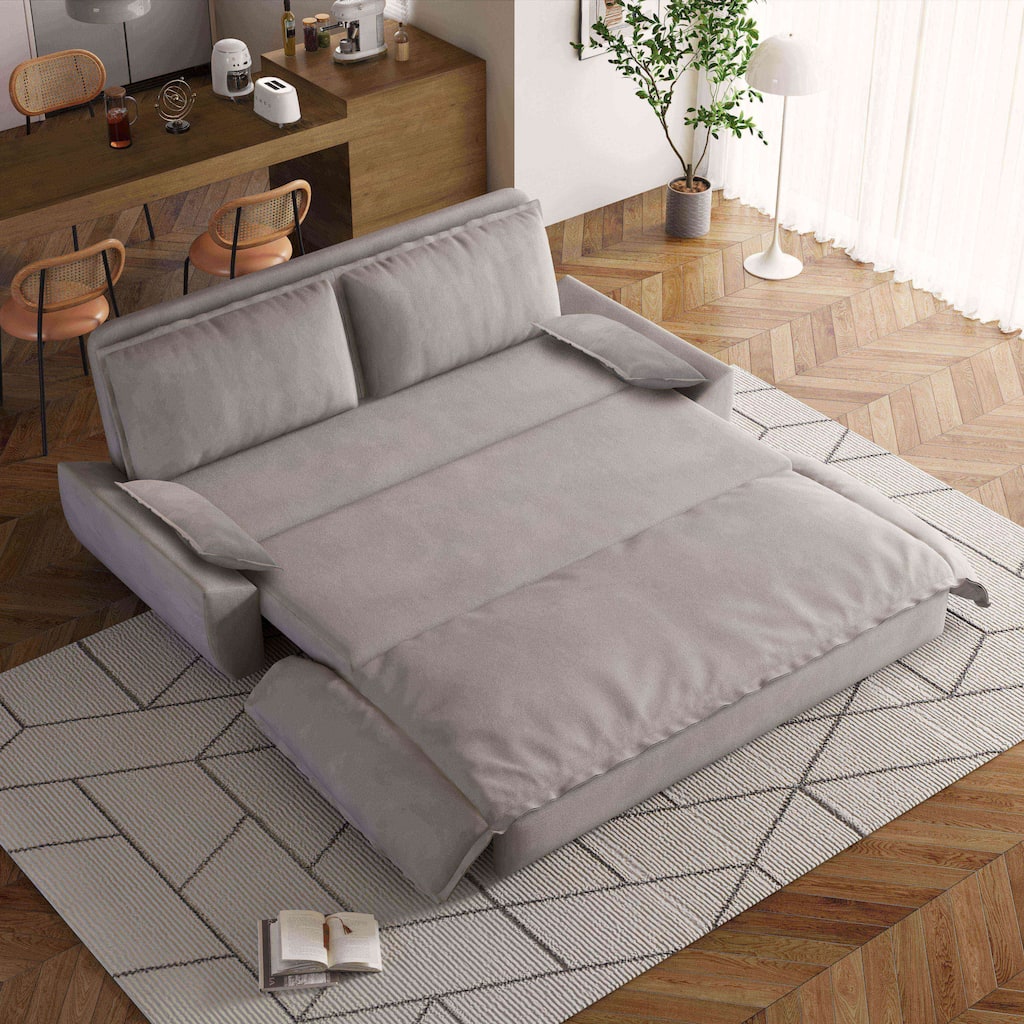 Velvet 3-in-1 Convertible Sleeper Daybed, Pull-Out Queen Bed, Chaise Lounger, Removable Cushions, Soft Pillows Included