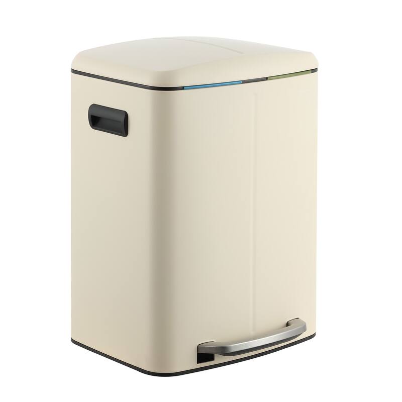 happimess 10.6-Gallon Double Bucket Trash Can with Soft Close Lid - Limestone Beige