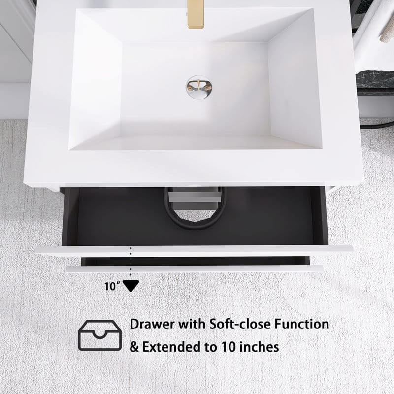 24"/30"/36"/48" Wall-Mounted 2-drawer Bathroom Vanity Set with Integrated Resin Sink
