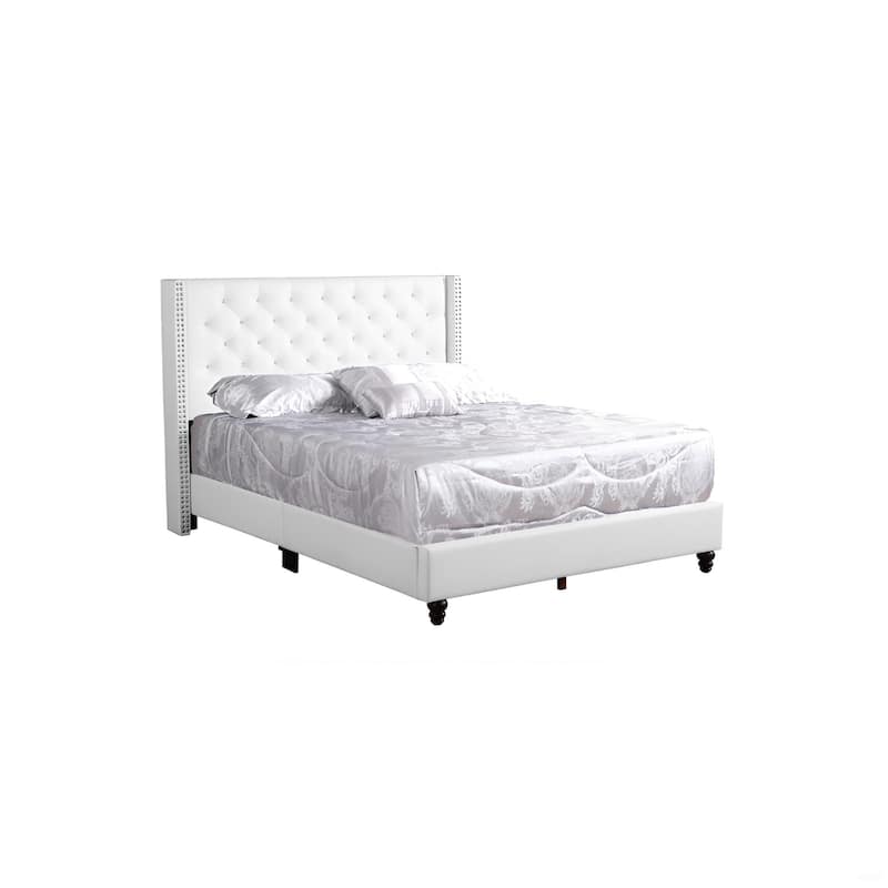Elegant White Upholstered Bed with Plush Headboard