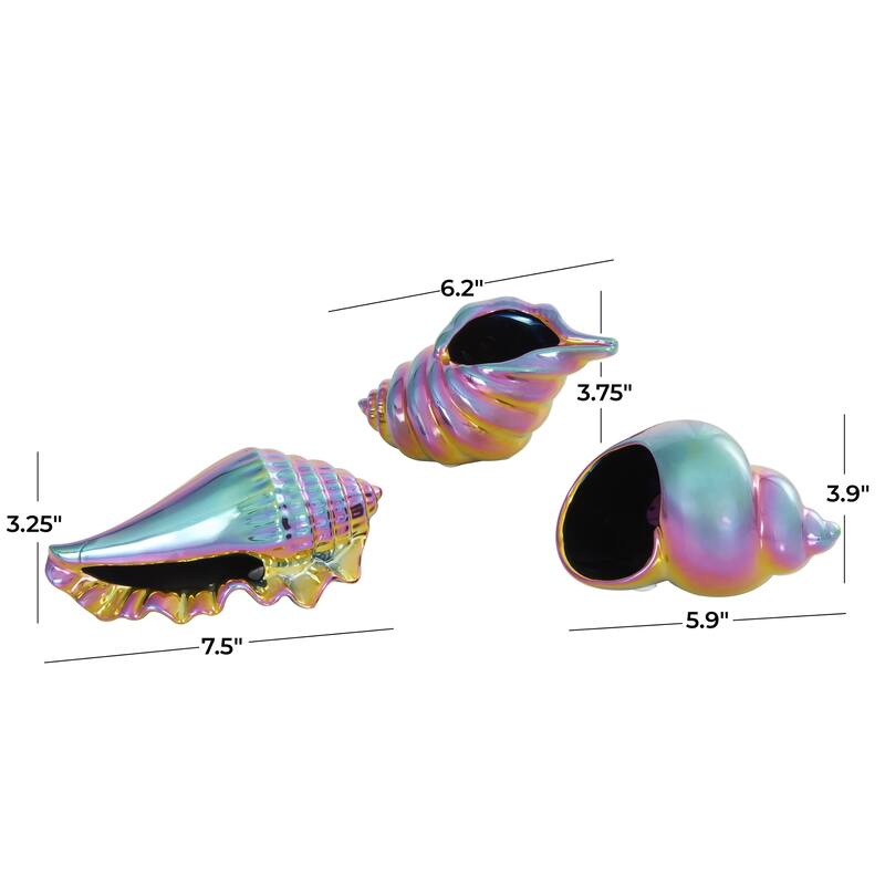 Silver, White or Multi Colored Porcelain Ceramic Shell Shell Decorative Sculpture (Set of 3)