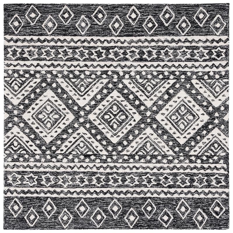 SAFAVIEH Handmade Micro-Loop Kobie Wool Rug - 5' Square - Black/Ivory