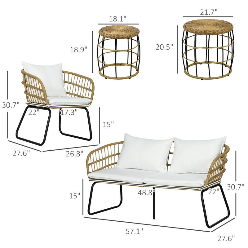 5PC PE Rattan Outdoor Furniture Set with Cushioned Chairs,Sofa,Table