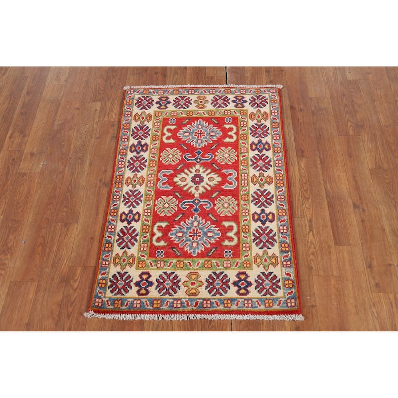 Traditional Geometric Red Kazak Foyer Rug Handmade Wool Carpet - 2'0" x 3'0"