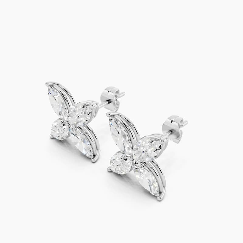 14K Gold Floral Marquise Lab Grown Diamond Fashion Stud Earrings 2.64 CTTW