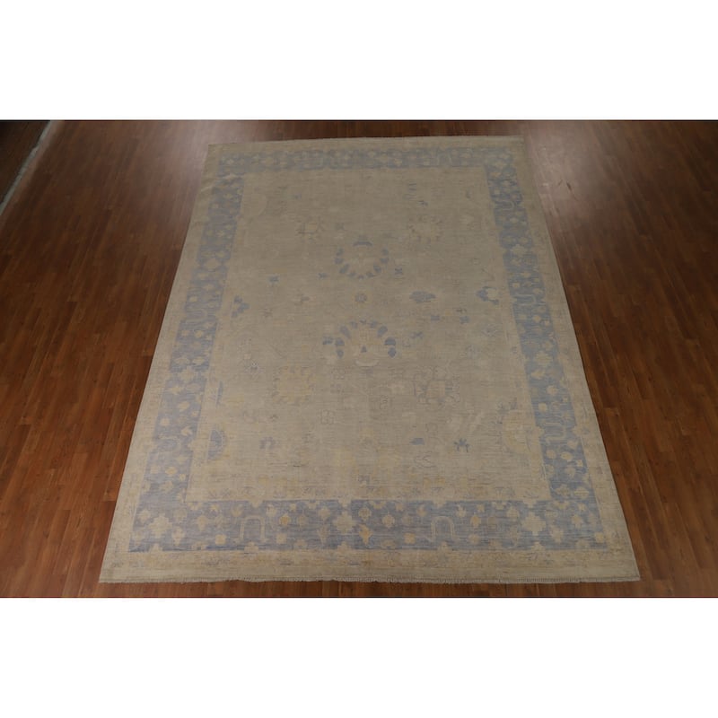 Hand Knotted Oriental 100% Wool Carpet Transitional All-Over Beige & Ivories Oushak Area Rug - 12' 4'' X 9' 2''
