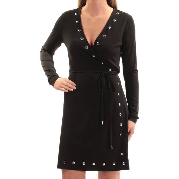 Shop Michael Kors 135 Womens New 1260 Black Beaded Wrap Dress
