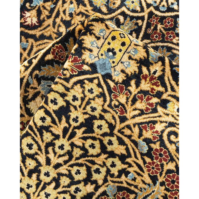 Overton Hand Knotted Wool Traditional Oriental Black Area Rug - 6' x 9'