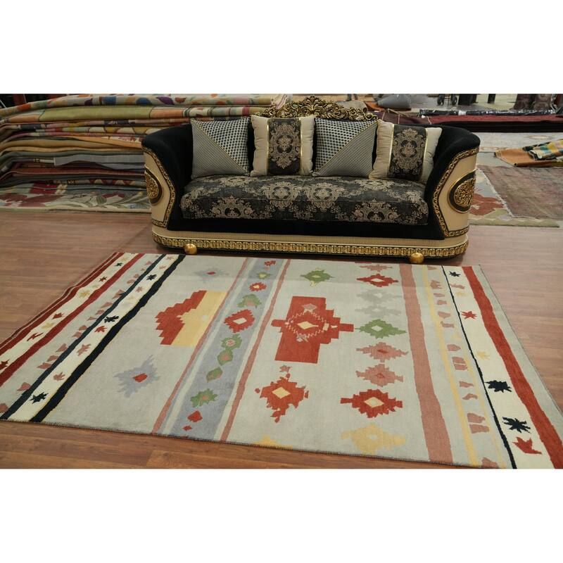 Geometric Gabbeh Vegetable Dye Area Rug Handmade Carpet - 8' 11'' X 6' 0''