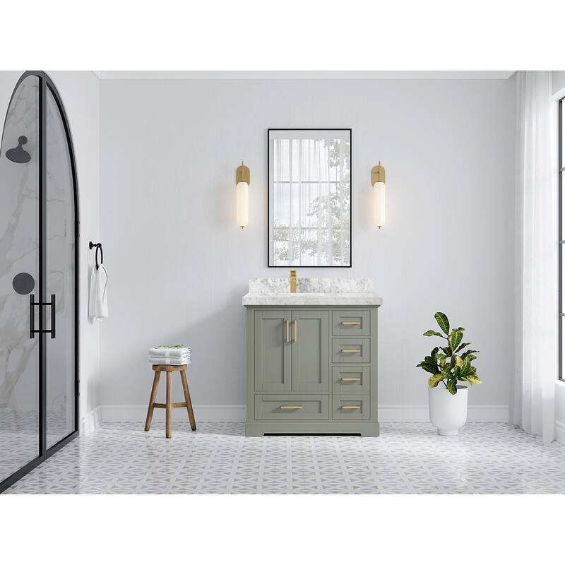 Willow Collections 36 x 22 Boston Left Offset Sink Bathroom Vanity with Quartz or Marble Countertop