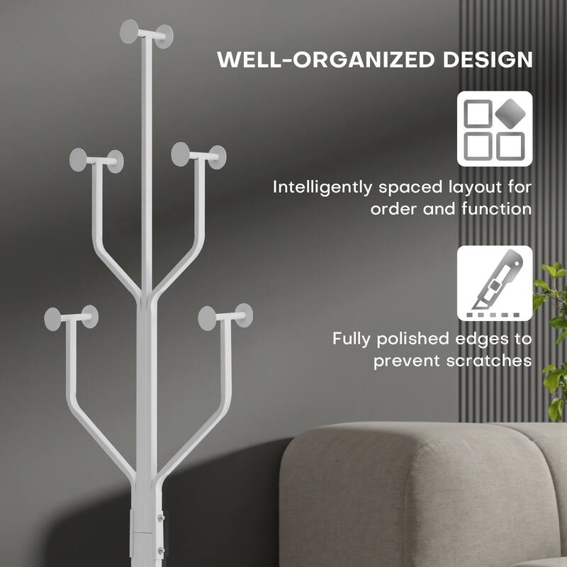 Freestanding Metal Coat Rack with 10 Hooks and Heavy Duty Marble Base - 68.1"H x 18.5"W(top) x 13.2"Dia(base)