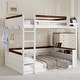 preview thumbnail 1 of 11, Queen size Wooden Bunk Bed with Built-in Shelves and LED Light, USB Charging Station for Living Room White