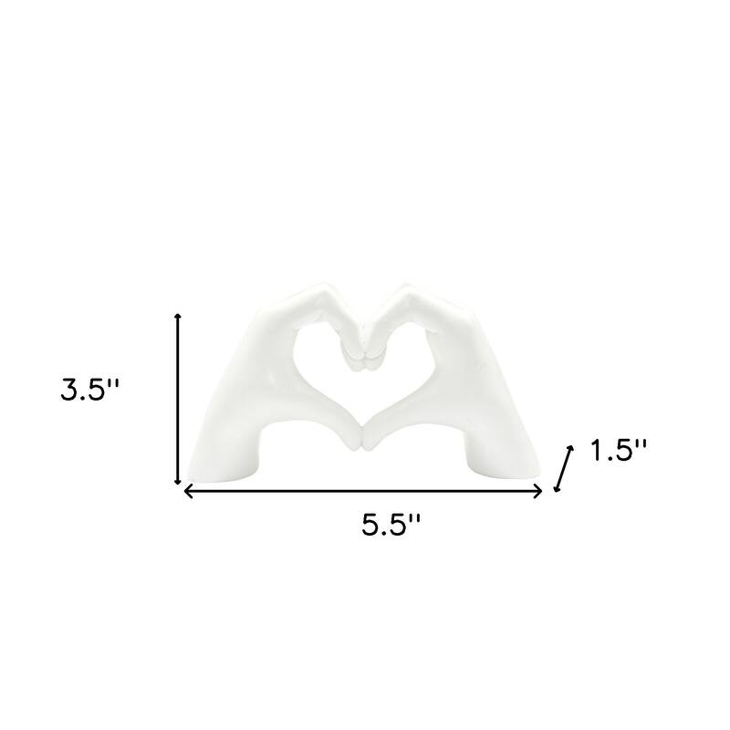 HomeRoots 4" White Resin Heart Hands Tabletop Sculpture - 5.5 in. x 3.5 in. x 1.5 in.