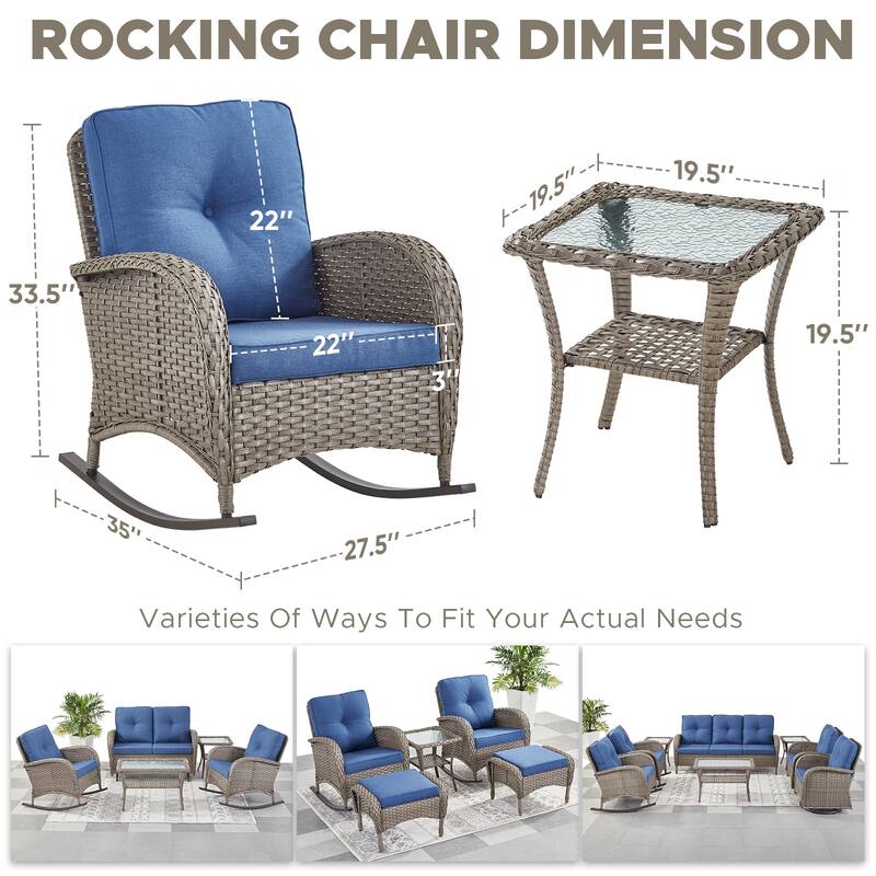 Rattan Rocking Chair with Tempered Glass Side Table