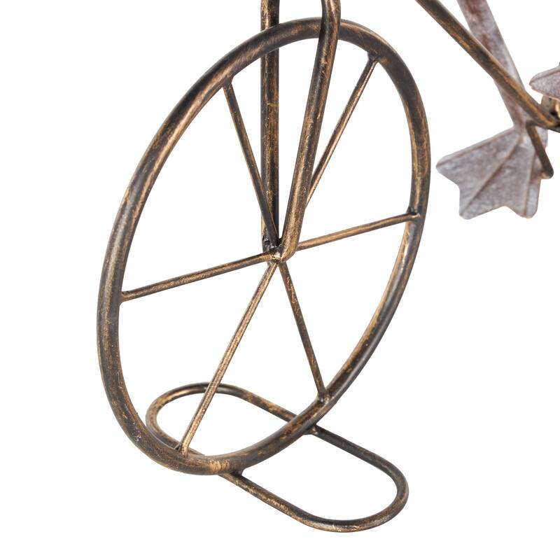 Copper or Green Metal On Bicycle Frog Decorative Garden Sculpture with Gold Accents