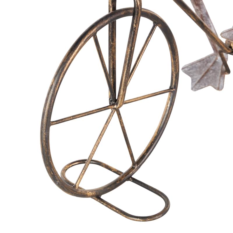 Metal Frog On Bicycle Garden Sculpture with Gold Accents - Green or Copper - Roche River Decor