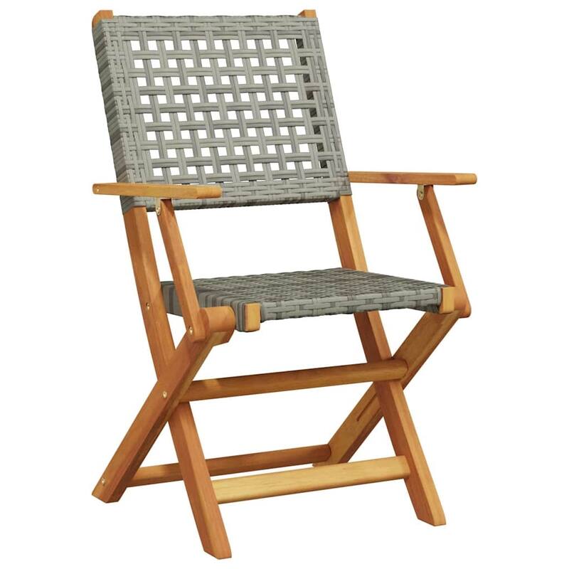 vidaXL Folding Patio Chairs Seating Outdoor Furniture Poly Rattan and Solid Wood - 22.4 x 21.3 x 35.8