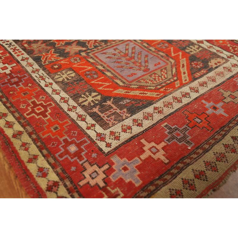 Hand Knotted Oriental 100% Wool Carpet Transitional Geometric Oranges & Rust Anatolian Area Rug - 4' 2'' X 3' 6''