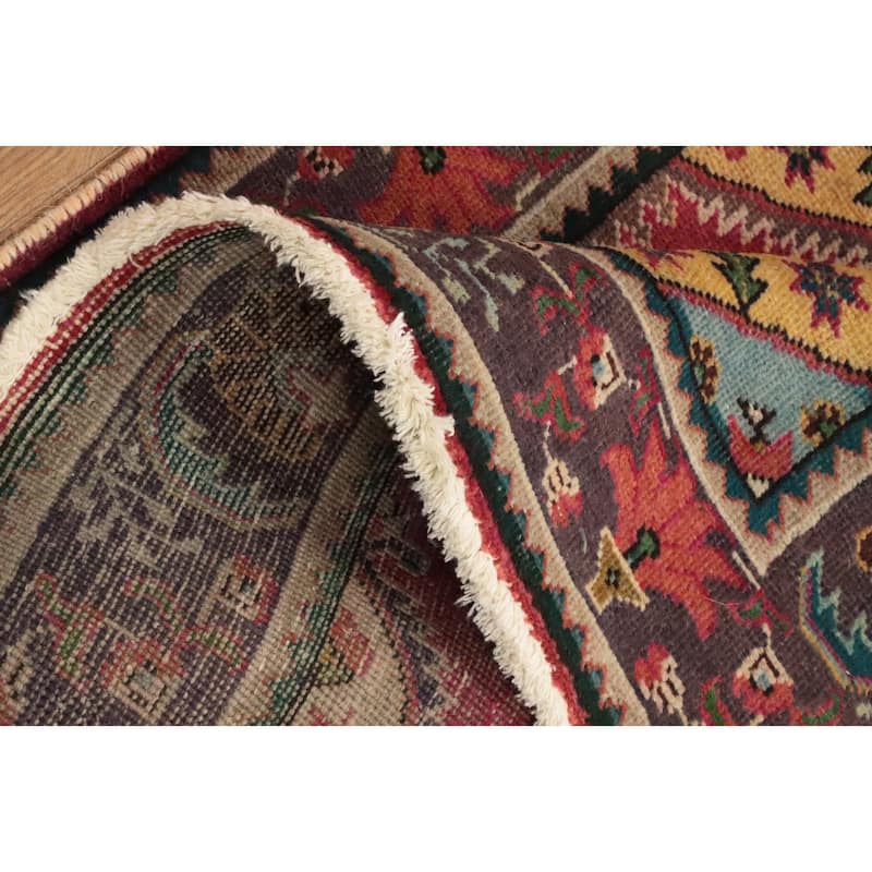 Hand Knotted Oriental 100% Wool Carpet Traditional Geometric Coral Tabriz Runner Rug - 12' 5'' X 3' 3''