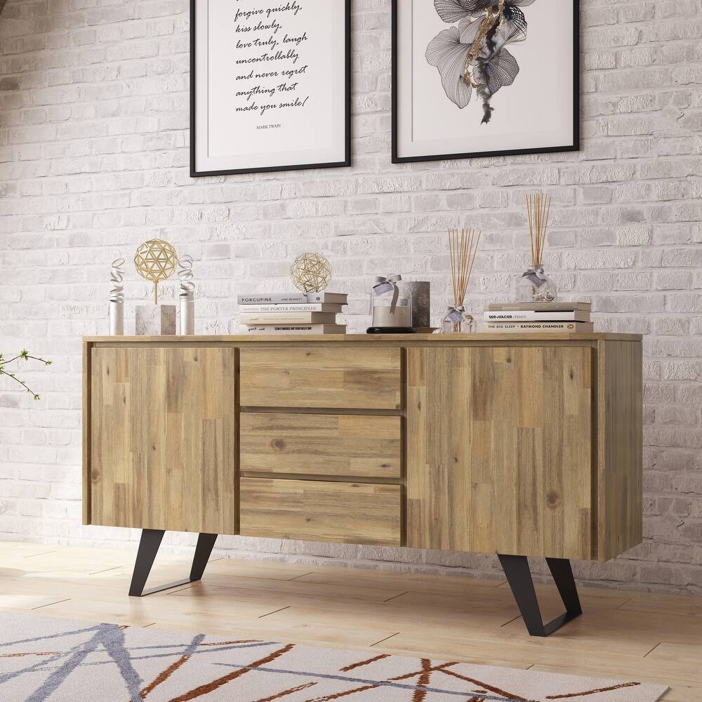WYNDENHALL Mitchell Metal 60 inch Wide Rectangle Modern Industrial Sideboard Buffet in OAK WOOD - 60'' x 17'' x 30