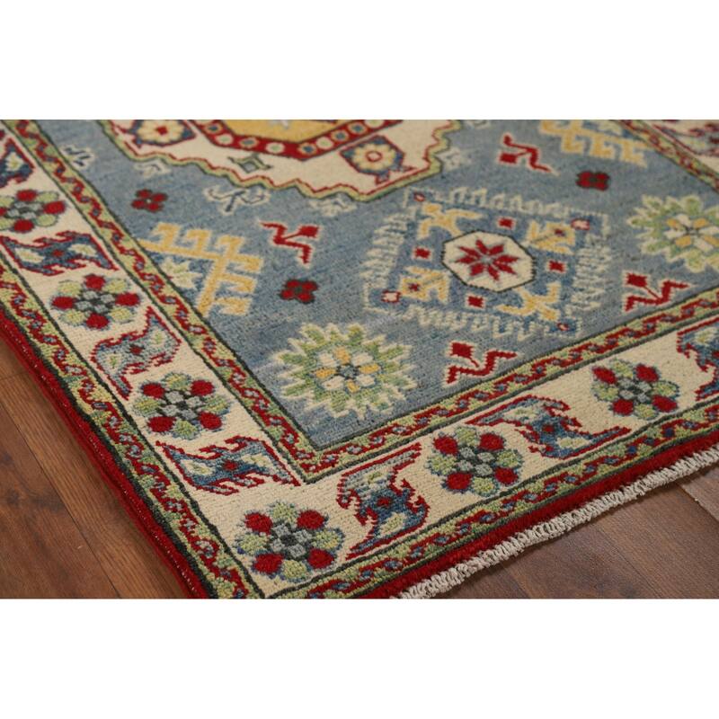 Traditional Light Blue Kazak Foyer Rug Handmade Wool Carpet - 2'8" x 4'1"