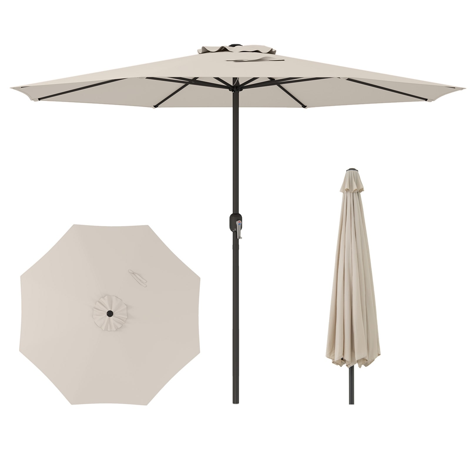 12 Feet Patio Polyester Umbrella with Metal Tube Pole and 8 Heavy-Duty Ribs