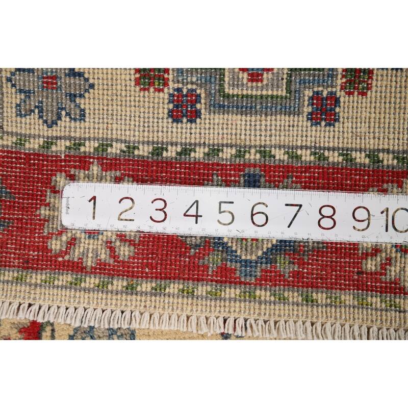 Ivory & Red Geometric Kazak Oriental Foyer Rug Handmade Wool Carpet - 2'0"x 3'0"