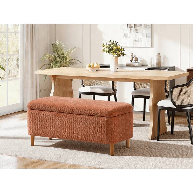 39in Soft Chenille Fabric Storage Ottoman Bench for Bedroom / Entryway Bed Foot / Living Room，Upholstered Entryway Bench