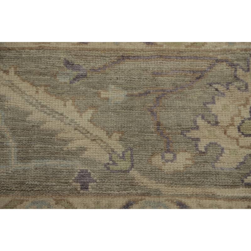 Vegetable Dye Wool Oushak Turkish Area Rug, Floral Geometric Carpet - 11' 9'' X 9' 3''