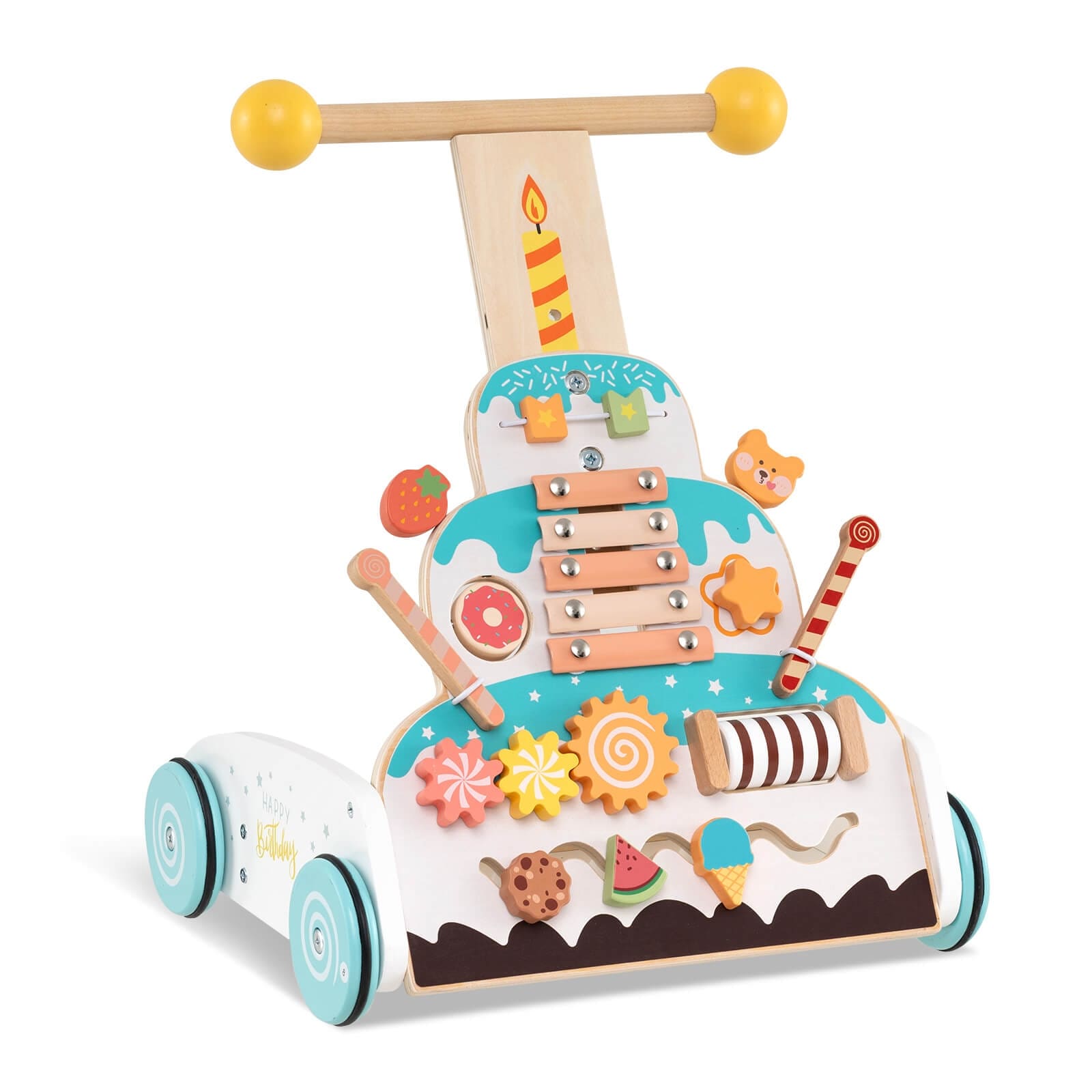 Costway Wooden Baby Walker Ice Cream Cart Toy with Sweet Accessories & - See Details