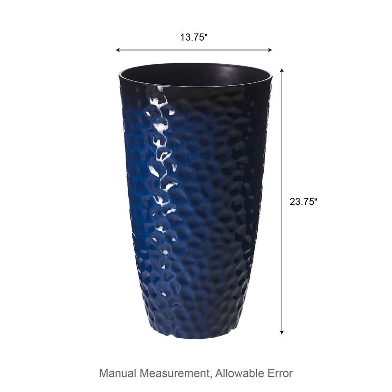Glitzhome Set of 2 Oversized Tall Planter Honeycomb Textured Gradient Cobalt Blue Garden Plant Pots with Drainage Holes