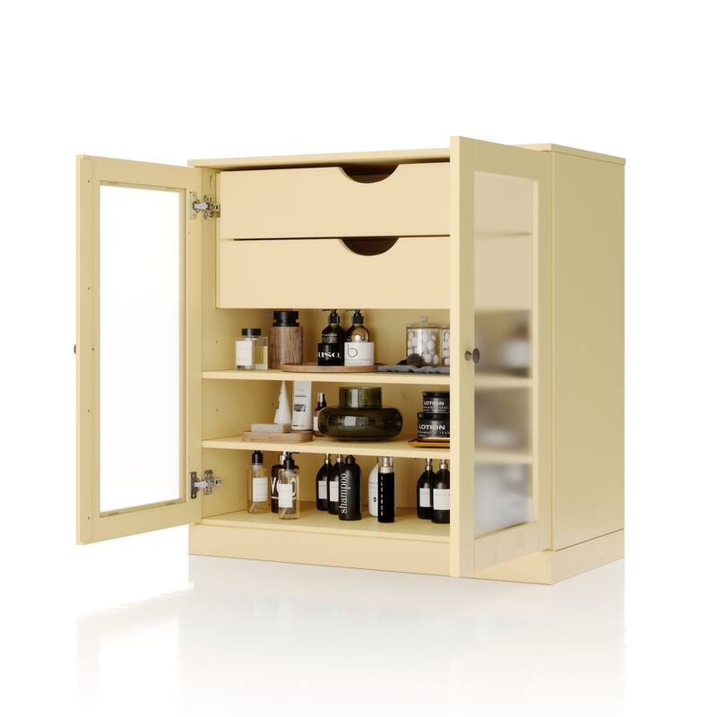 Palace Imports 100% Solid Wood 32" Bathroom Cabinet with Frosted Glass Doors, 2-Drawers and Adjustable Shelves